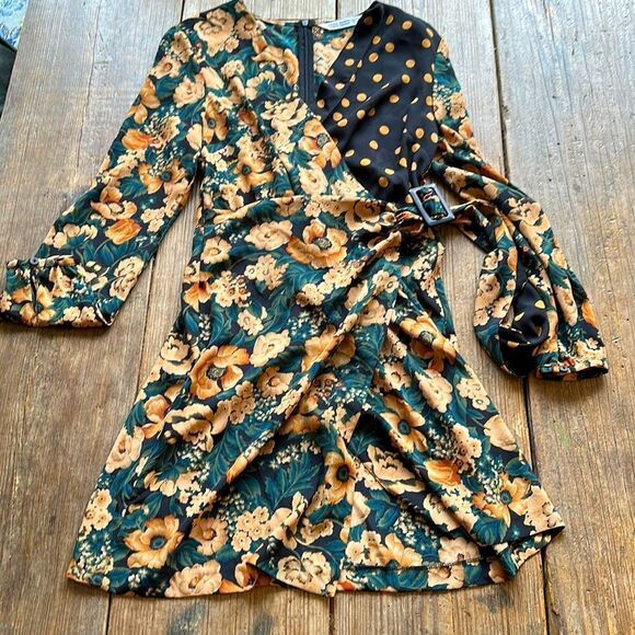 Zara Dresses & Skirts - NWOT Zara Floral Polka Dot Wrap Mini Dress